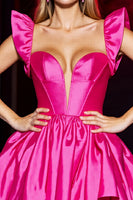 Load image into Gallery viewer, Fuchsia A Line Corset Satin Short Homecoming Dress