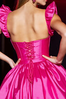 Load image into Gallery viewer, Fuchsia A Line Corset Satin Short Homecoming Dress