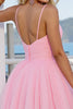 Load image into Gallery viewer, Pink A Line Ruched Spaghetti Straps Short Tulle Homecoming Dress