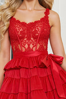 Load image into Gallery viewer, Red Corset A Line Short Homecoming Dress with Lace