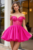 Load image into Gallery viewer, Fuchsia Tulle Corset Off the Shoulder Short Homecoming Dress