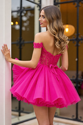 Fuchsia Tulle Corset Off the Shoulder Short Homecoming Dress