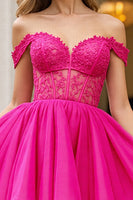 Load image into Gallery viewer, Fuchsia Tulle Corset Off the Shoulder Short Homecoming Dress
