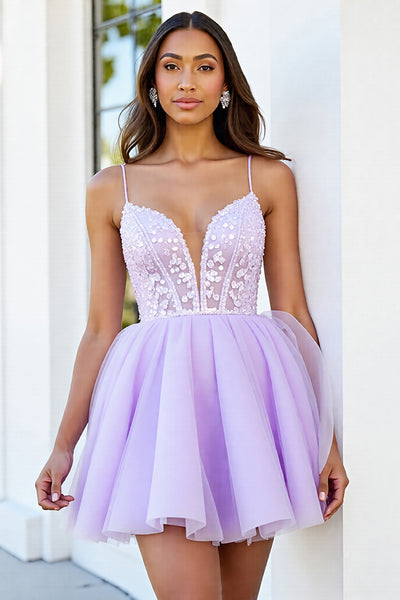 Sparkly Lilac Corset A Line Short Tulle Homecoming Dress