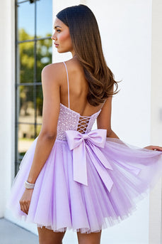 Sparkly Lilac Corset A Line Short Tulle Homecoming Dress