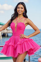 Load image into Gallery viewer, Fuchsia Tulle A Line Short Homecoming Dress with Ruffles