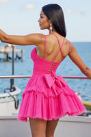 Load image into Gallery viewer, Fuchsia Tulle A Line Short Homecoming Dress with Ruffles