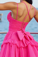 Load image into Gallery viewer, Fuchsia Tulle A Line Short Homecoming Dress with Ruffles