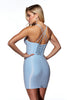 Load image into Gallery viewer, Light Blue Bodycon Satin Halter Short Homecoming Dress with Fringes