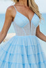 Load image into Gallery viewer, Light Blue Tulle A Line Short Corset Homecoming Dress with Beading