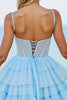 Load image into Gallery viewer, Light Blue Tulle A Line Short Corset Homecoming Dress with Beading