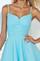 Load image into Gallery viewer, Blue Tulle A Line Short Homecoming Dress with Bow