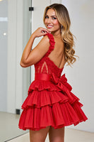 Load image into Gallery viewer, Red Corset Chiffon A Line Short Homecoming Dress with Appliques