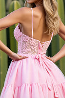 Load image into Gallery viewer, Pink A Line Tulle Short Corset Homecoming Dress with Lace