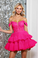 Load image into Gallery viewer, Corset Pink Tulle A Line Short Homecoming Dress with Appliques