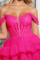 Load image into Gallery viewer, Corset Pink Tulle A Line Short Homecoming Dress with Appliques