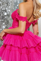 Load image into Gallery viewer, Corset Pink Tulle A Line Short Homecoming Dress with Appliques
