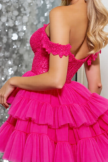 Corset Pink Tulle A Line Short Homecoming Dress with Appliques