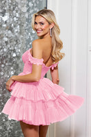 Load image into Gallery viewer, Corset Pink Tulle A Line Short Homecoming Dress with Appliques