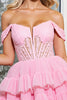 Load image into Gallery viewer, Corset Pink Tulle A Line Short Homecoming Dress with Appliques