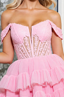 Load image into Gallery viewer, Corset Pink Tulle A Line Short Homecoming Dress with Appliques