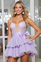 Load image into Gallery viewer, Lilac Corset Tulle A Line Short Homecoming Dress with Appliques