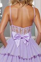 Load image into Gallery viewer, Lilac Corset Tulle A Line Short Homecoming Dress with Appliques