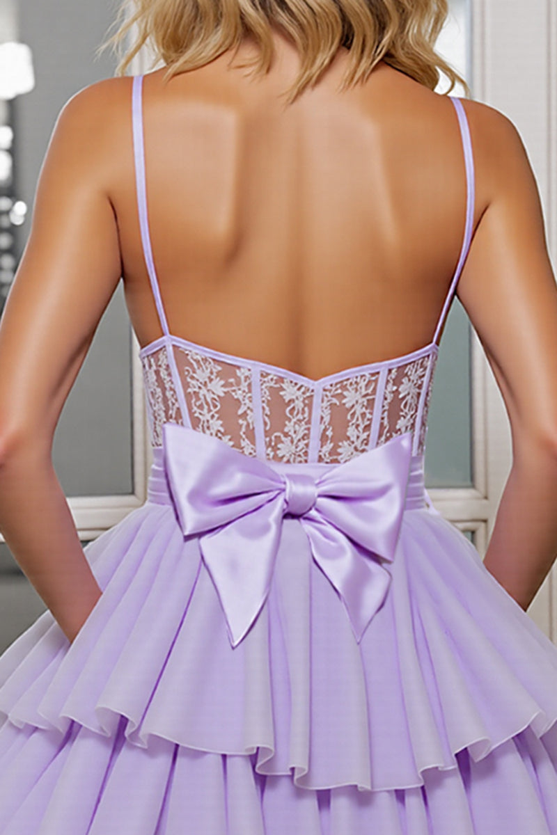 Load image into Gallery viewer, Lilac Corset Tulle A Line Short Homecoming Dress with Appliques
