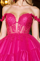 Load image into Gallery viewer, Fuchsia Corset A Line Tulle Short Homecoming Dress with Lace