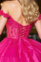 Load image into Gallery viewer, Fuchsia Corset A Line Tulle Short Homecoming Dress with Lace