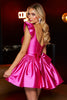 Load image into Gallery viewer, Fuchsia Satin A Line Cap Sleeves Short Corset Homecoming Dress