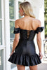 Load image into Gallery viewer, Black Corset Satin Off the Shoulder Short Homecoming Dress with Ruffles
