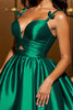 Load image into Gallery viewer, Dark Green A Line Spaghetti Straps Short Satin Homecoming Dress