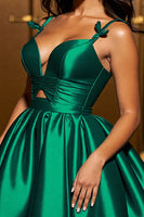 Load image into Gallery viewer, Dark Green A Line Spaghetti Straps Short Satin Homecoming Dress