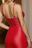 Load image into Gallery viewer, Red Corset Bodycon Short Satin Homecoming Dress with Appliques