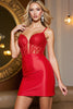 Load image into Gallery viewer, Red Corset Bodycon Short Satin Homecoming Dress with Appliques