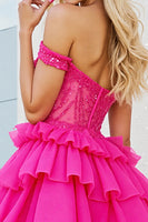 Load image into Gallery viewer, Sparkly Fuchsia Corset A Line Short Tulle Homecoming Dress