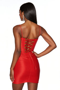 Orange Bodycon Satin Spaghetti Straps Short Homecoming Dress