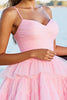 Load image into Gallery viewer, Pink A Line Tulle Tiered Short Homecoming Dress