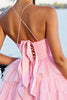 Load image into Gallery viewer, Pink A Line Tulle Tiered Short Homecoming Dress