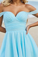 Load image into Gallery viewer, Light Blue Tulle A Line Off the Shoulder Short Homecoming Dress