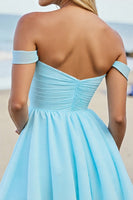 Load image into Gallery viewer, Light Blue Tulle A Line Off the Shoulder Short Homecoming Dress