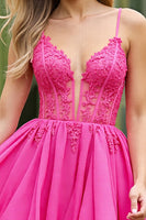 Load image into Gallery viewer, Corset Fuchsia Tulle A Line Short Homecoming Dress with Appliques