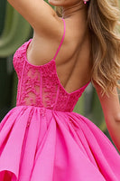 Load image into Gallery viewer, Corset Fuchsia Tulle A Line Short Homecoming Dress with Appliques