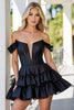 Load image into Gallery viewer, Black Corset A Line Tiered Satin Short Homecoming Dress