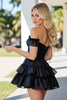 Load image into Gallery viewer, Black Corset A Line Tiered Satin Short Homecoming Dress