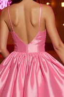 Load image into Gallery viewer, Pink Corset A Line Spaghetti Straps Short Satin Homecoming Dress
