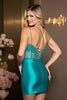 Load image into Gallery viewer, Sparkly Peacock Green Corset Satin Short Homecoming Dress with Beading
