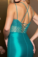 Load image into Gallery viewer, Sparkly Peacock Green Corset Satin Short Homecoming Dress with Beading