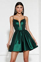 Load image into Gallery viewer, Dark Green Satin Corset A Line Short Homecoming Dress
